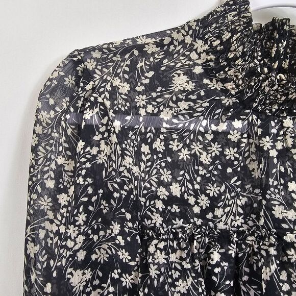 Lulus Simple Serenity Black Floral Print Ruffled Top in Black - Size S - Picture 3 of 7